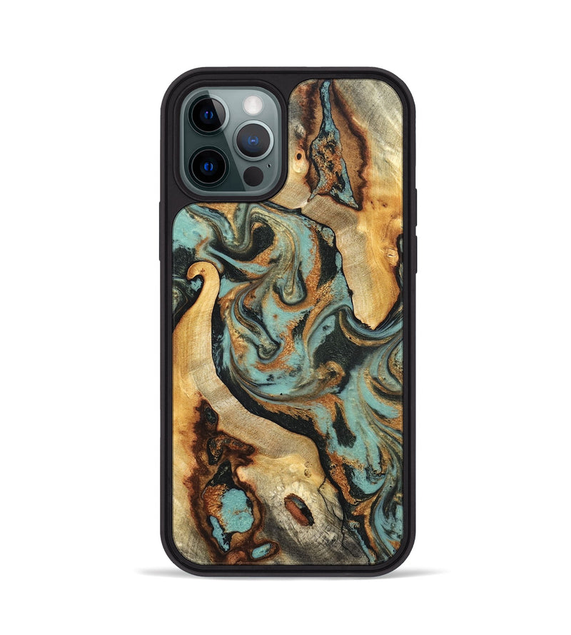 iPhone 12 Pro Wood Phone Case - Marylyn (Teal & Gold, 831942)