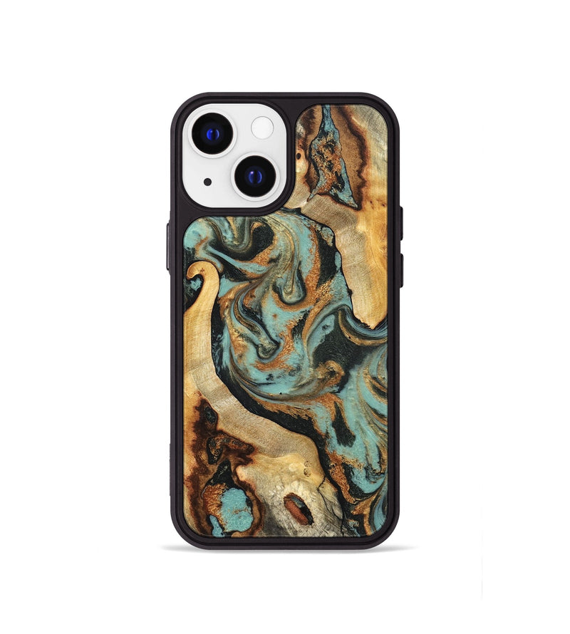 iPhone 13 mini Wood Phone Case - Marylyn (Teal & Gold, 831942)