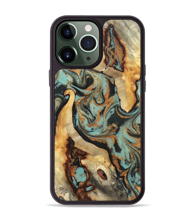 iPhone 13 Pro Max Wood Phone Case - Marylyn (Teal & Gold, 831942)