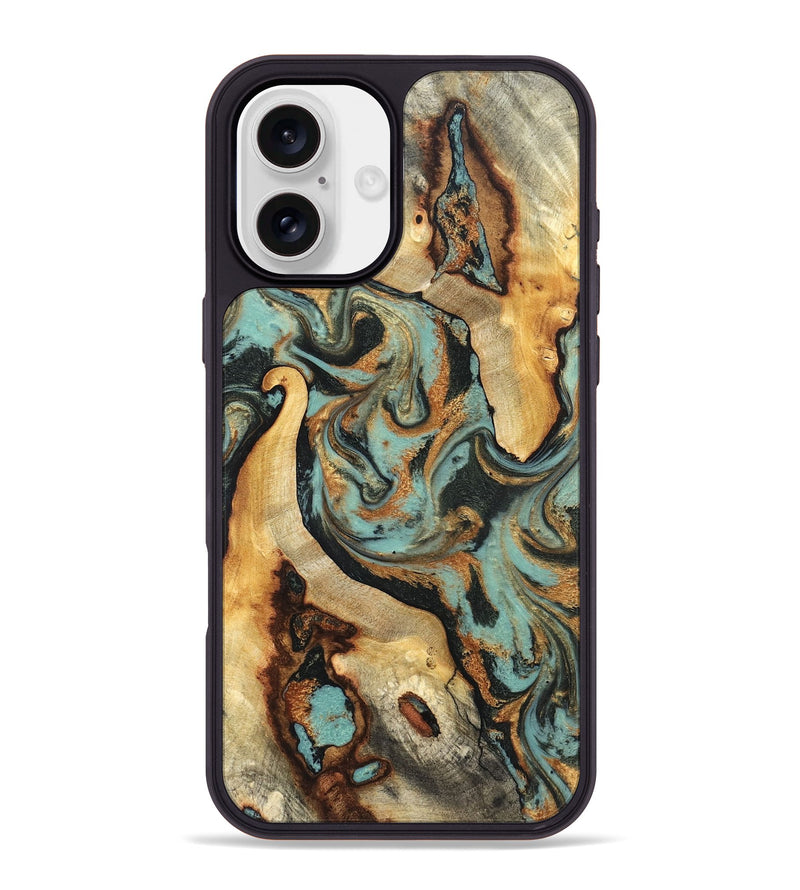 iPhone 16 Plus Wood Phone Case - Marylyn (Teal & Gold, 831942)