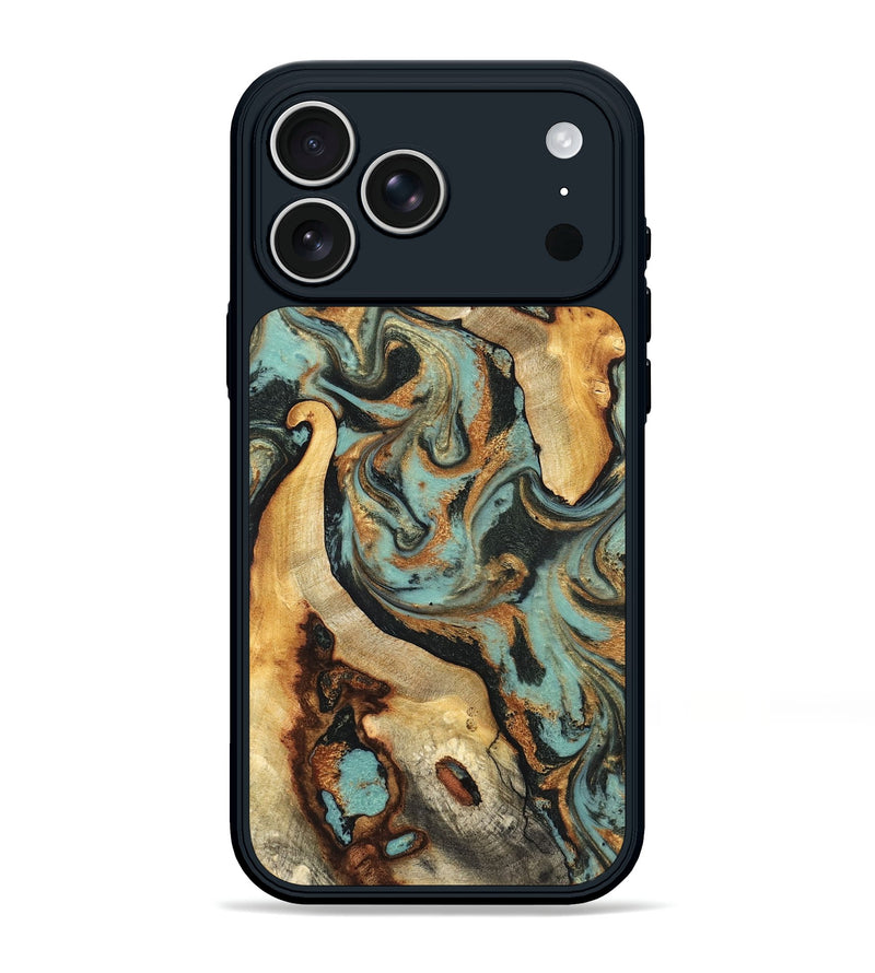 iPhone 17 Pro Max Wood Phone Case - Marylyn (Teal & Gold, 831942)