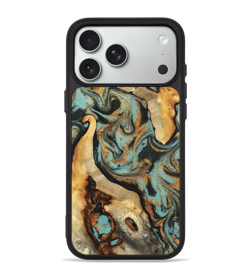 iPhone 18 Pro Max Wood Phone Case - Marylyn (Teal & Gold, 831942)