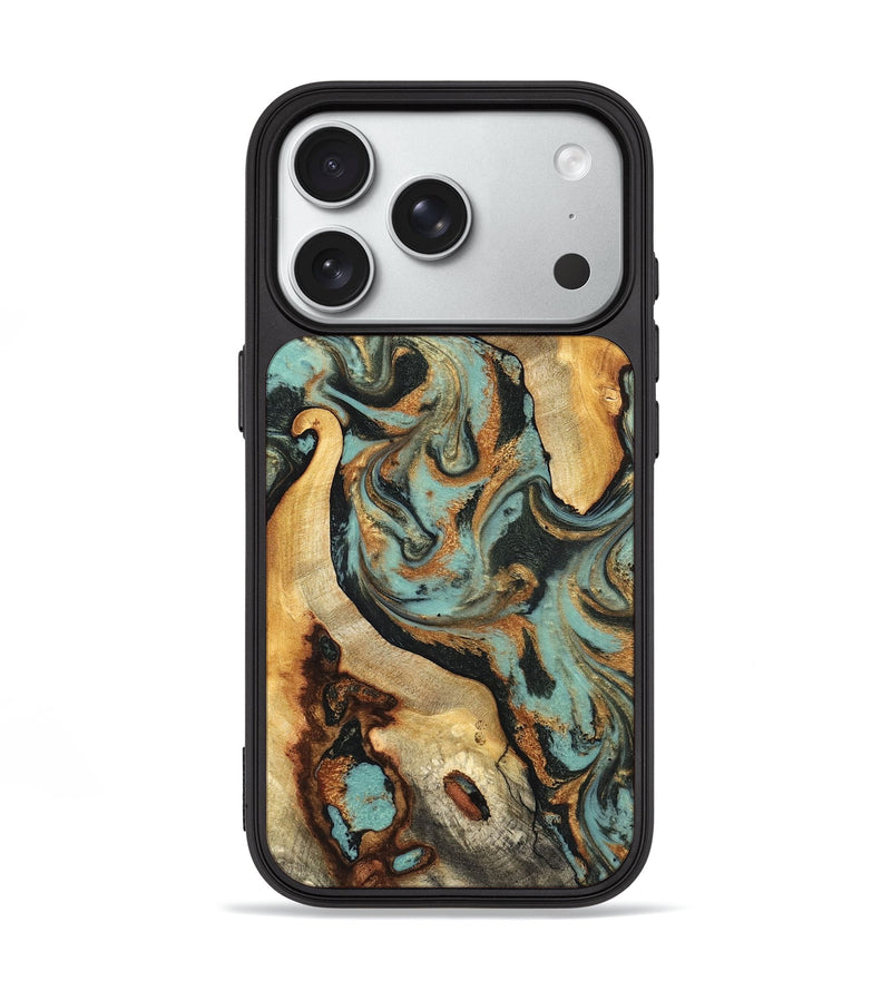 iPhone 18 Pro Wood Phone Case - Marylyn (Teal & Gold, 831942)