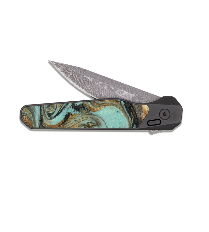 EDC Dark Damascus Wood Pocket Knife - Hedwig (Green, 831944)