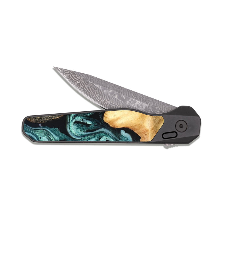 EDC Dark Damascus Wood Pocket Knife - Killian (Green, 831947)