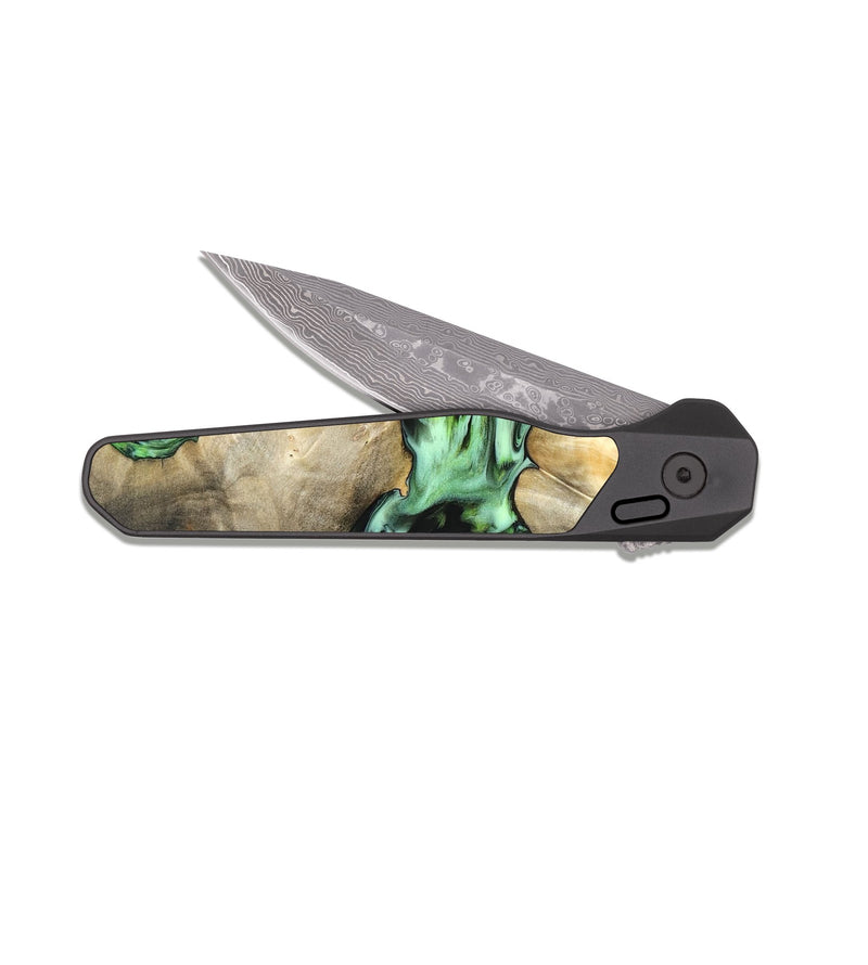 EDC Dark Damascus Wood Pocket Knife - Evelyn (Green, 831950)
