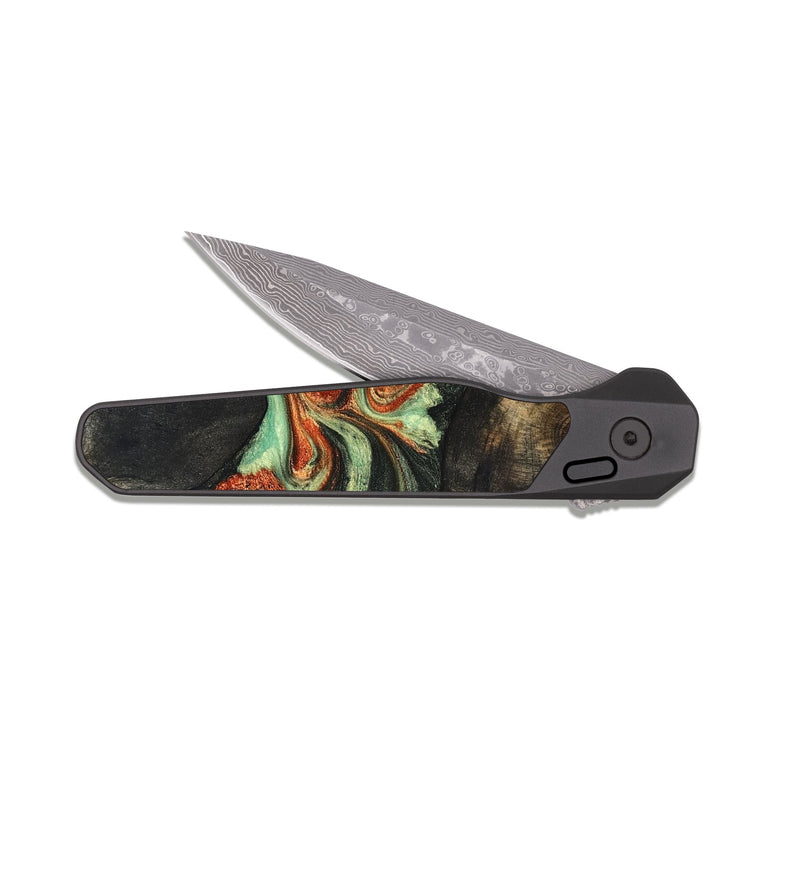 EDC Dark Damascus Wood Pocket Knife - Matheo (Green, 831982)