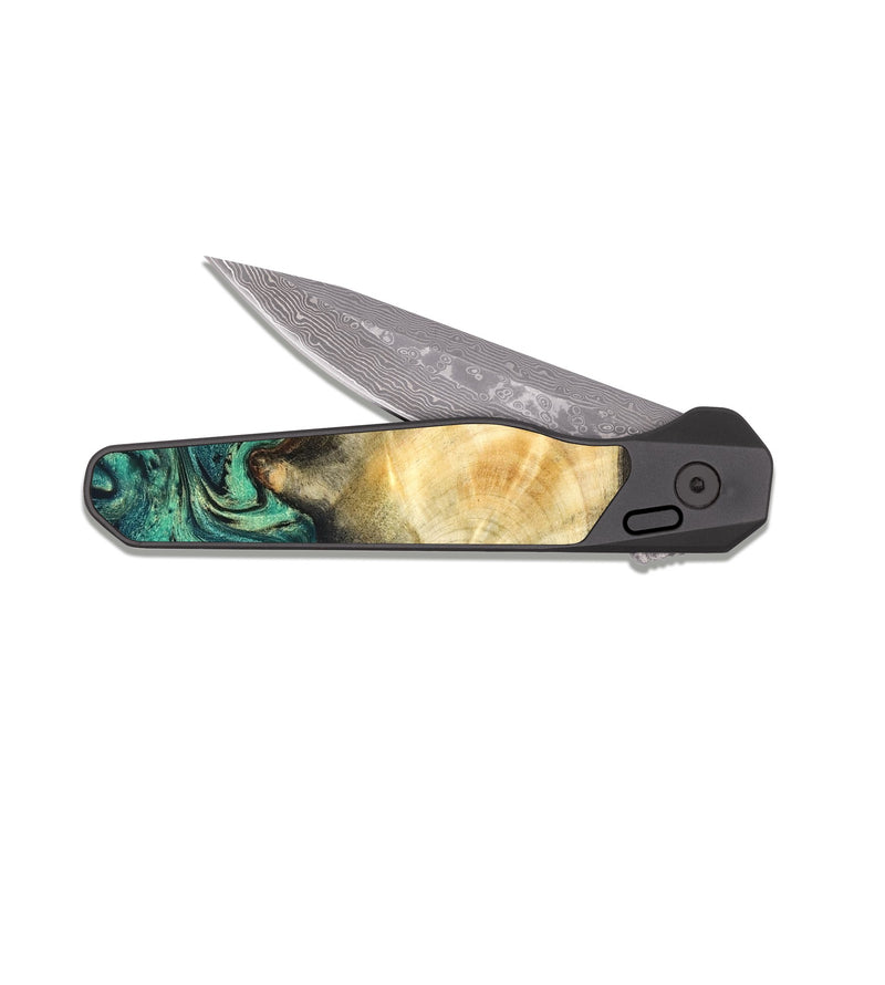 EDC Dark Damascus Wood Pocket Knife - Dion (Green, 831984)