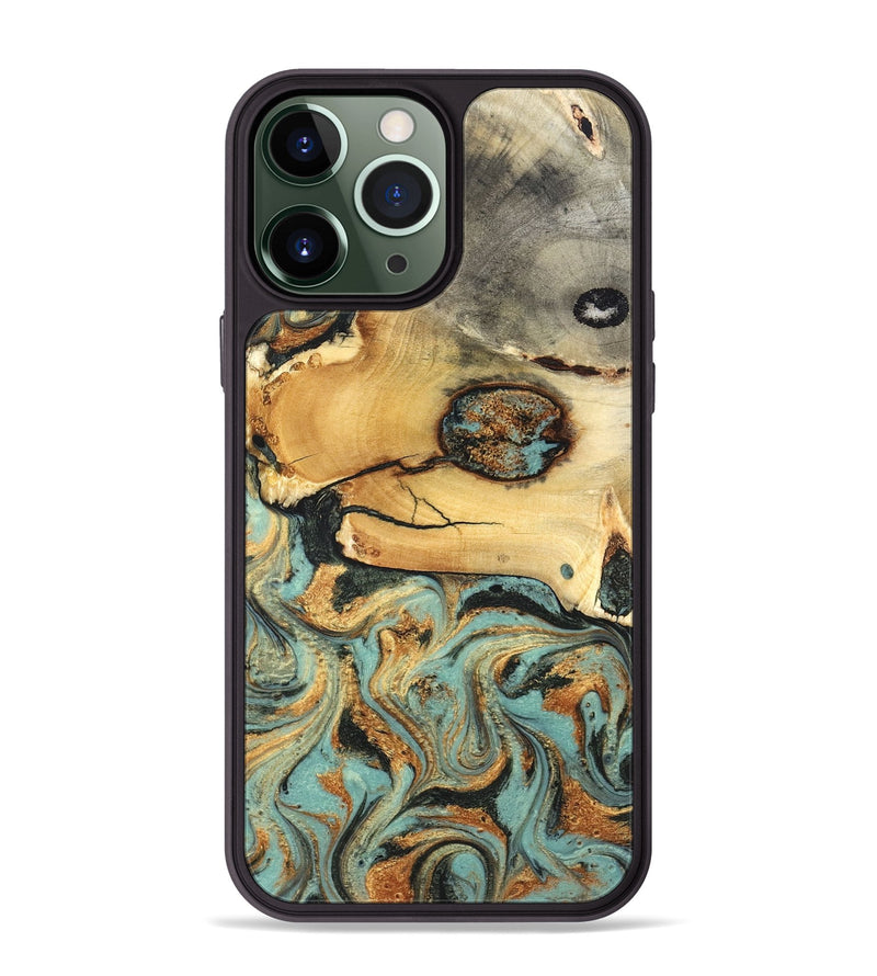 iPhone 13 Pro Max Wood Phone Case - Thurman (Teal & Gold, 831985)
