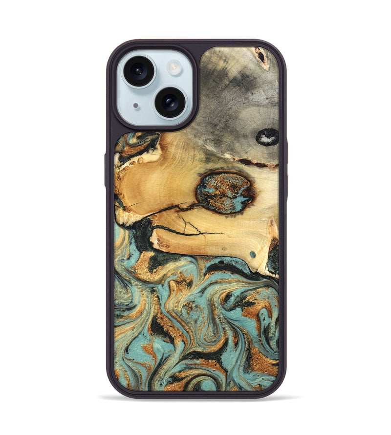 iPhone 15 Wood Phone Case - Thurman (Teal & Gold, 831985)