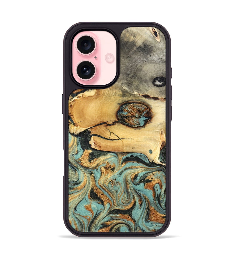 iPhone 16 Wood Phone Case - Thurman (Teal & Gold, 831985)