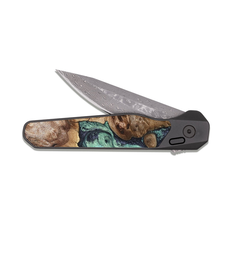 EDC Dark Damascus Wood Pocket Knife - Onyx (Green, 831986)