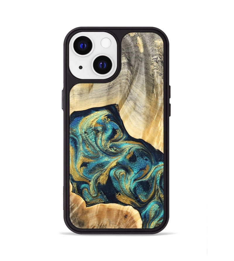 iPhone 13 Wood Phone Case - Marlowe (Teal & Gold, 831987)