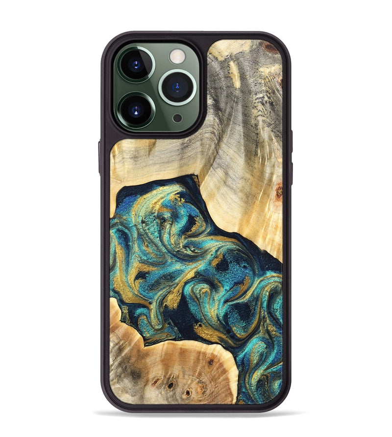 iPhone 13 Pro Max Wood Phone Case - Marlowe (Teal & Gold, 831987)