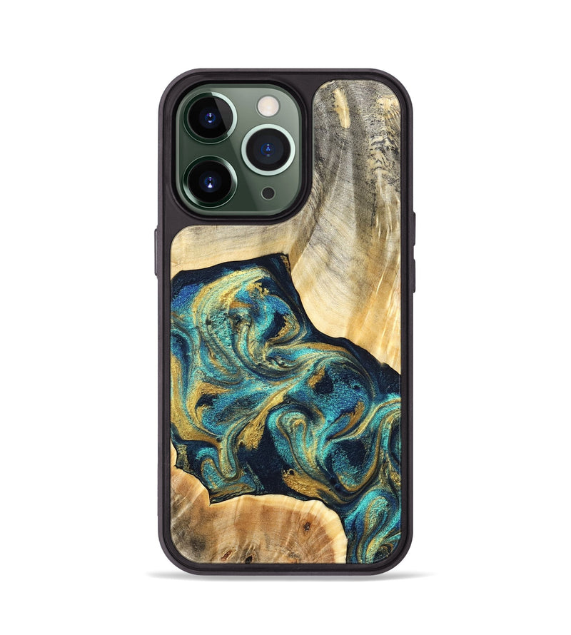 iPhone 13 Pro Wood Phone Case - Marlowe (Teal & Gold, 831987)