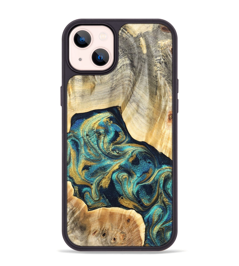 iPhone 14 Plus Wood Phone Case - Marlowe (Teal & Gold, 831987)