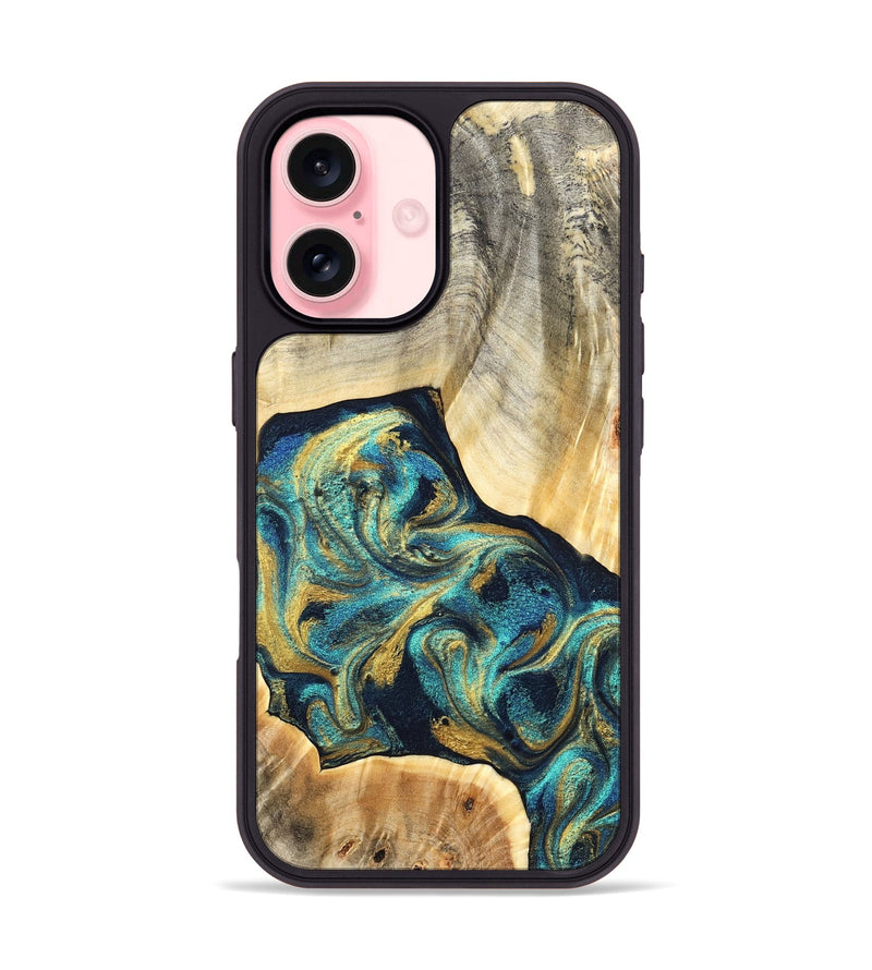 iPhone 16 Wood Phone Case - Marlowe (Teal & Gold, 831987)