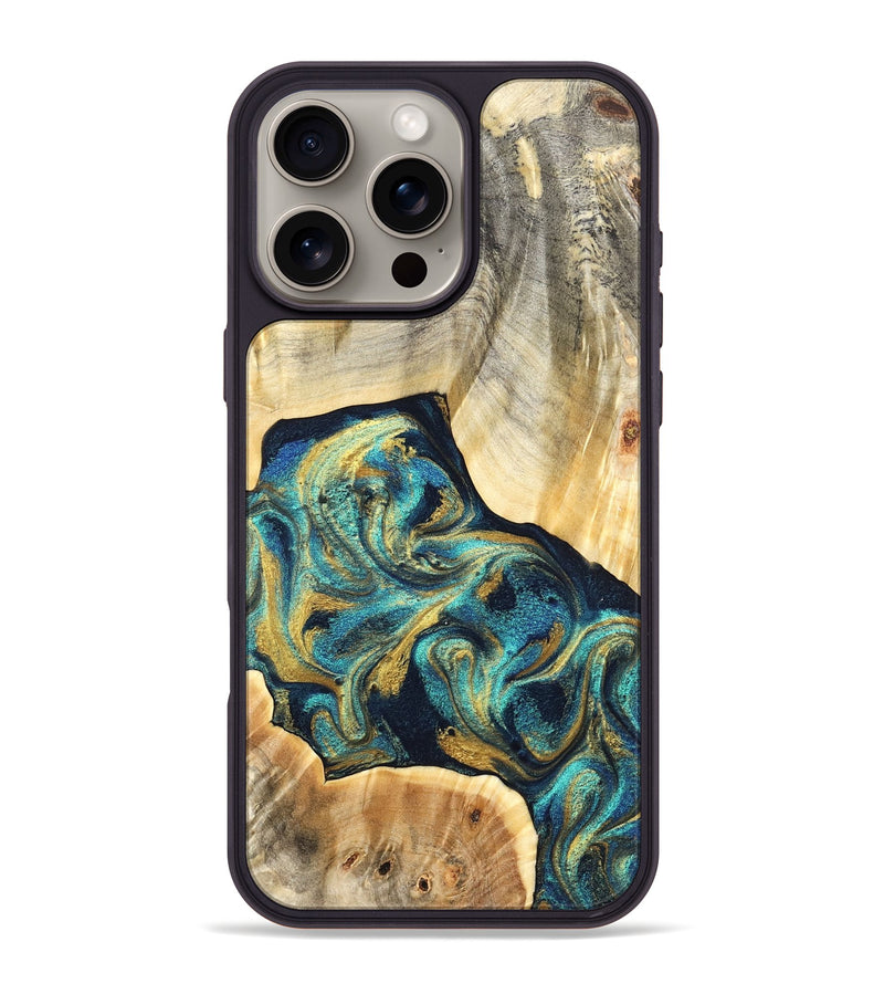 iPhone 16 Pro Max Wood Phone Case - Marlowe (Teal & Gold, 831987)