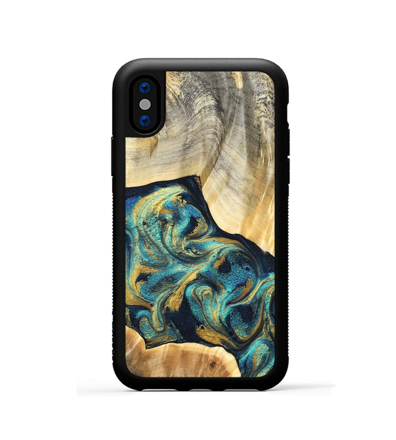 iPhone Xs Wood Phone Case - Marlowe (Teal & Gold, 831987)
