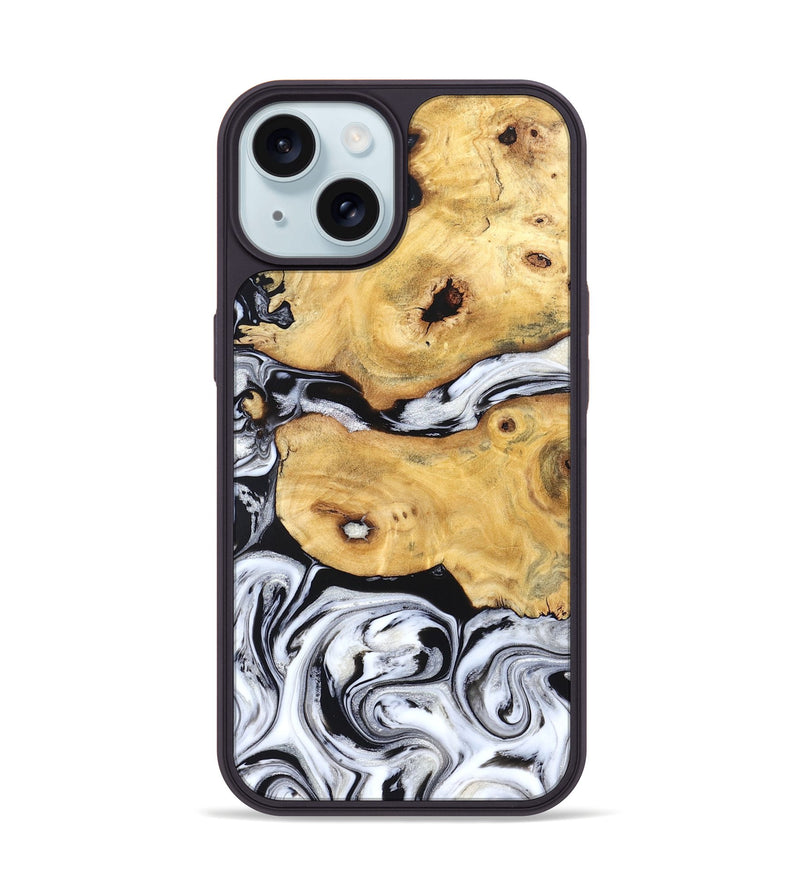 iPhone 15 Wood Phone Case - Starla (Black & White, 831994)