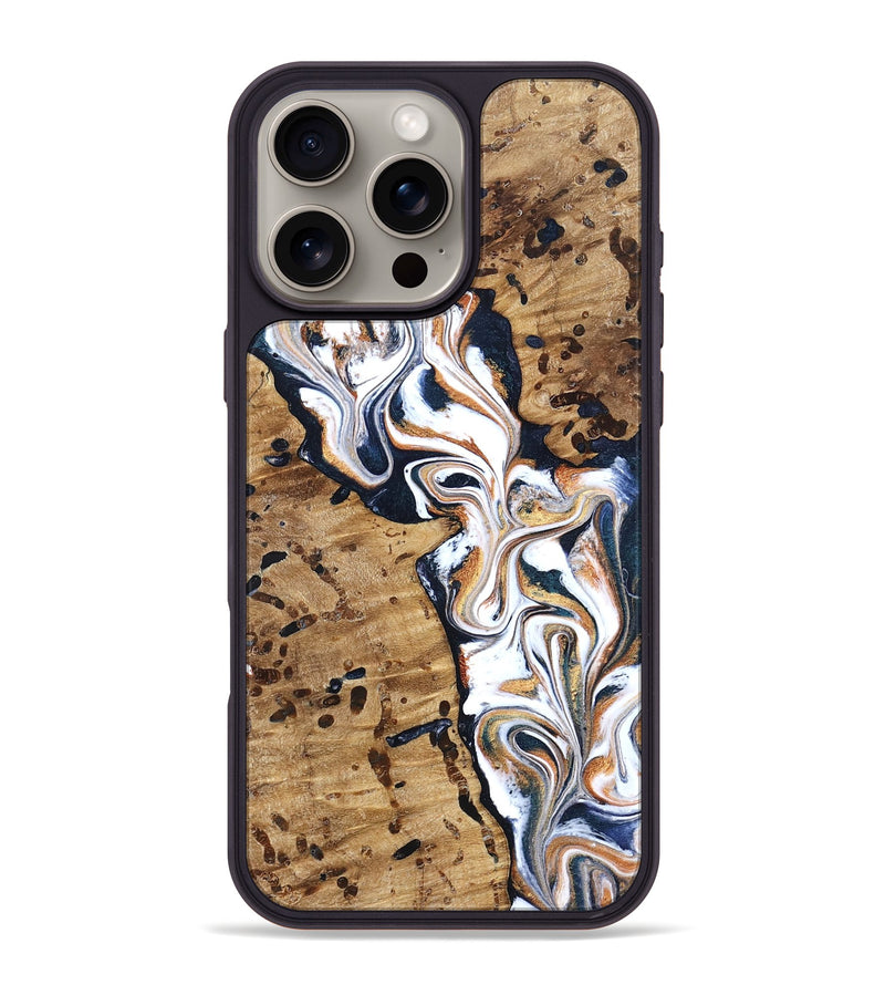iPhone 16 Pro Max Wood Phone Case - Tomas (Teal & Gold, 831996)