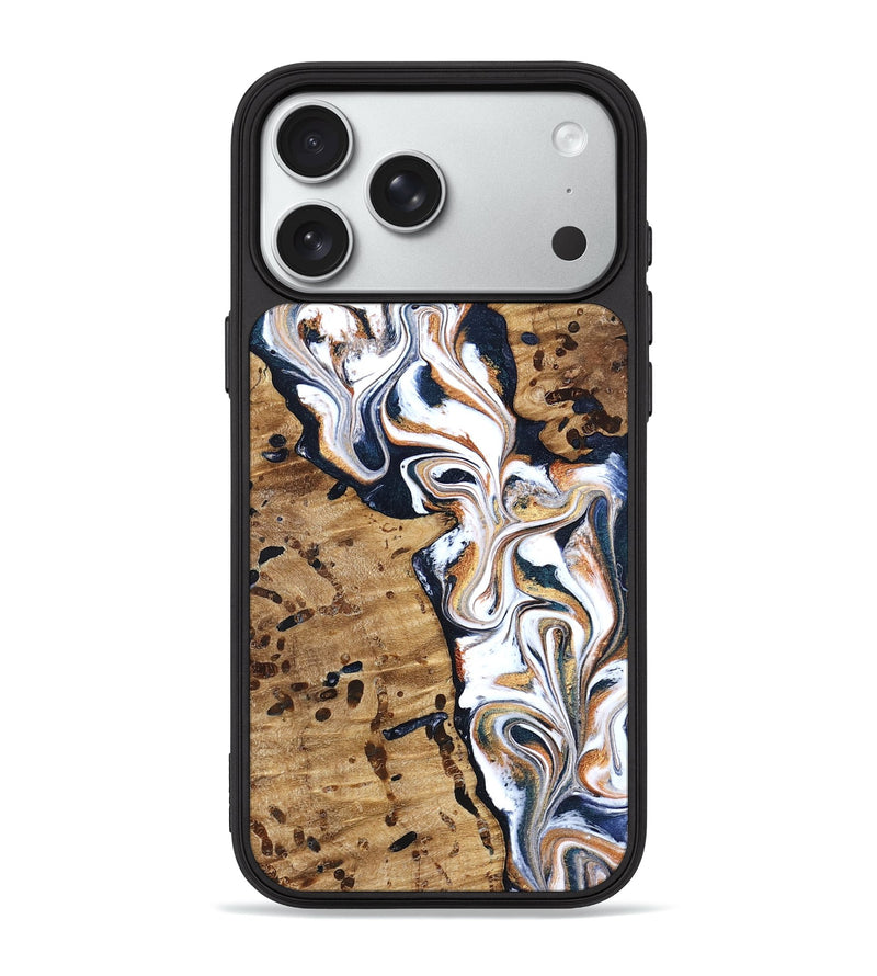 iPhone 18 Pro Max Wood Phone Case - Tomas (Teal & Gold, 831996)