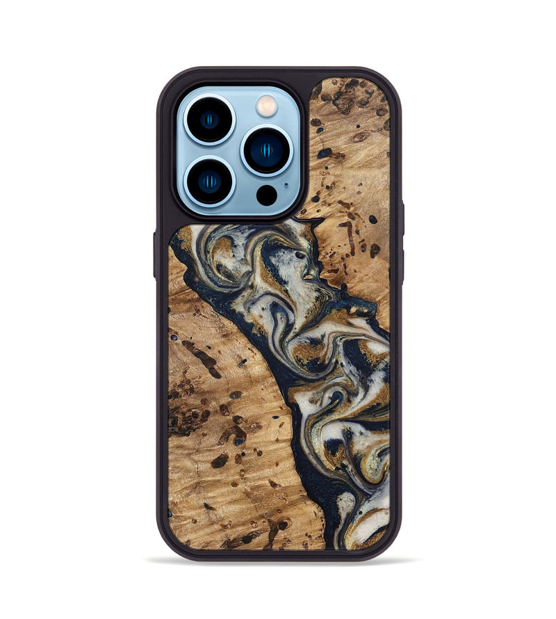 iPhone 14 Pro Wood Phone Case - Irwin (Teal & Gold, 831998)