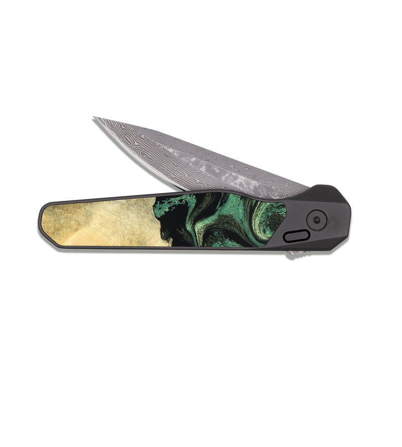 EDC Dark Damascus Wood Pocket Knife - Briella (Green, 832000)