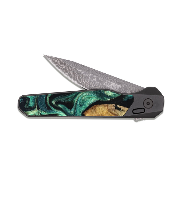 EDC Dark Damascus Wood Pocket Knife - Johana (Green, 832002)