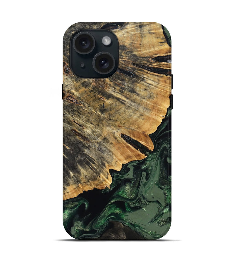 iPhone 15 Wood Live Edge Phone Case - Nona (Green, 832032)