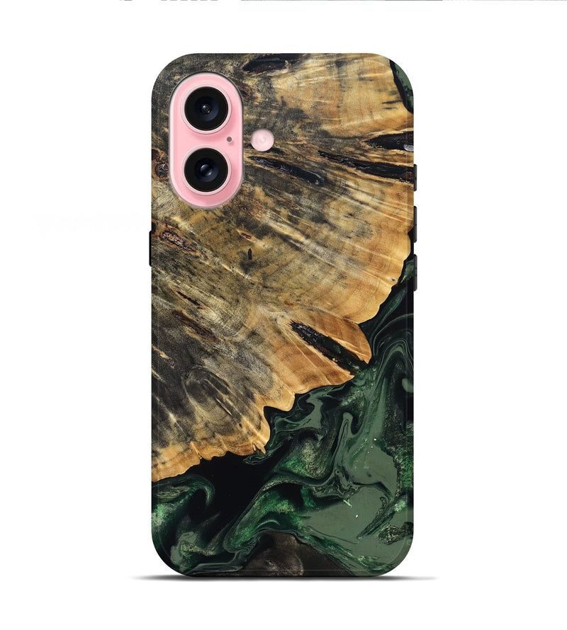 iPhone 16 Wood Live Edge Phone Case - Nona (Green, 832032)