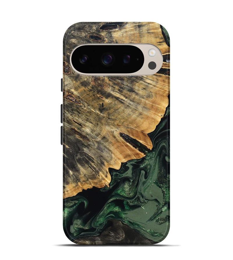 Pixel 9 Wood Live Edge Phone Case - Nona (Green, 832032)