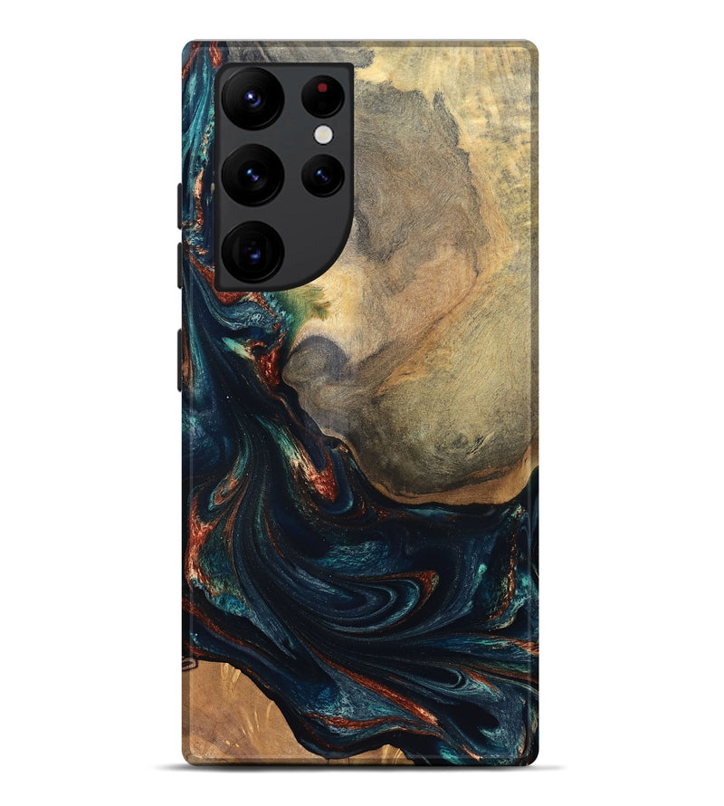 Galaxy S22 Ultra Wood Live Edge Phone Case - Janiya (Teal & Gold, 832036)