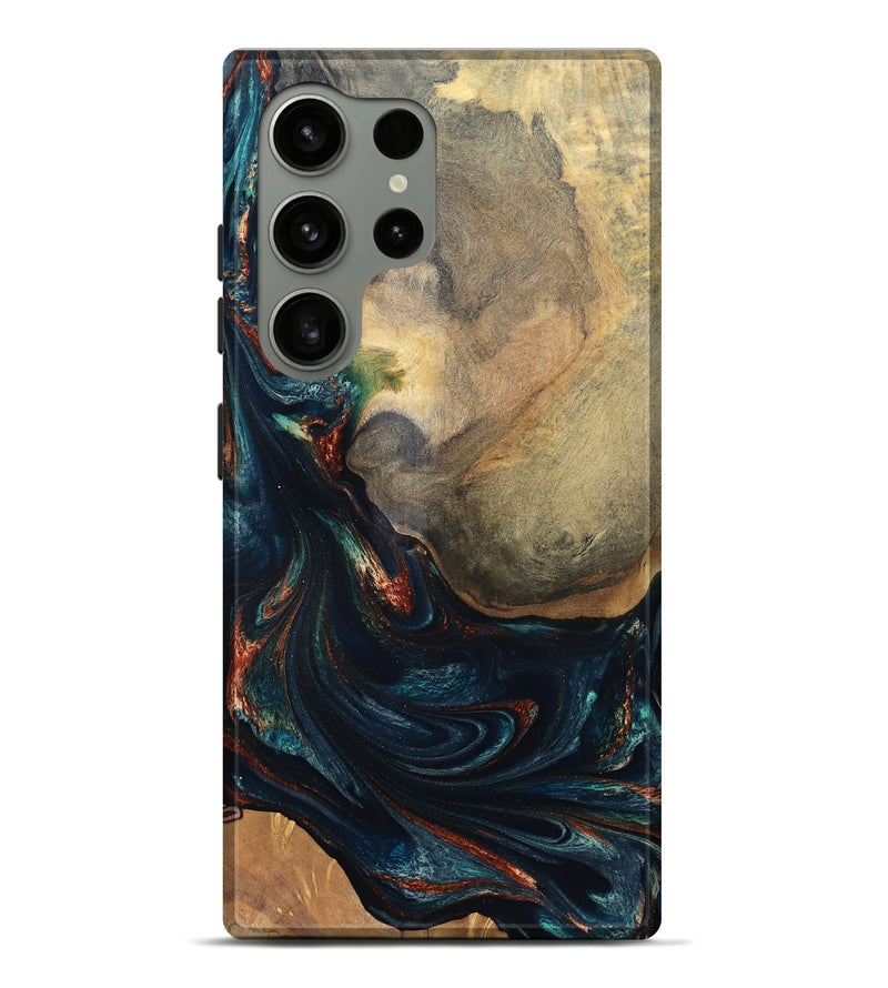 Galaxy S24 Ultra Wood Live Edge Phone Case - Janiya (Teal & Gold, 832036)