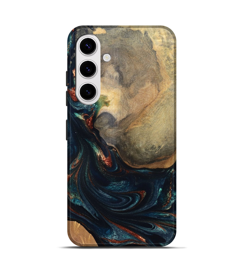 Galaxy S25 Wood Live Edge Phone Case - Janiya (Teal & Gold, 832036)