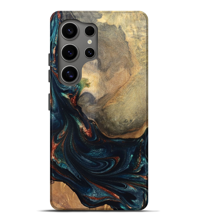 Galaxy S25 Ultra Wood Live Edge Phone Case - Janiya (Teal & Gold, 832036)