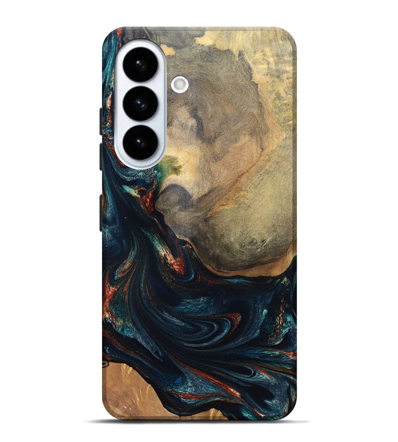 Galaxy S26 Plus Wood Live Edge Phone Case - Janiya (Teal & Gold, 832036)