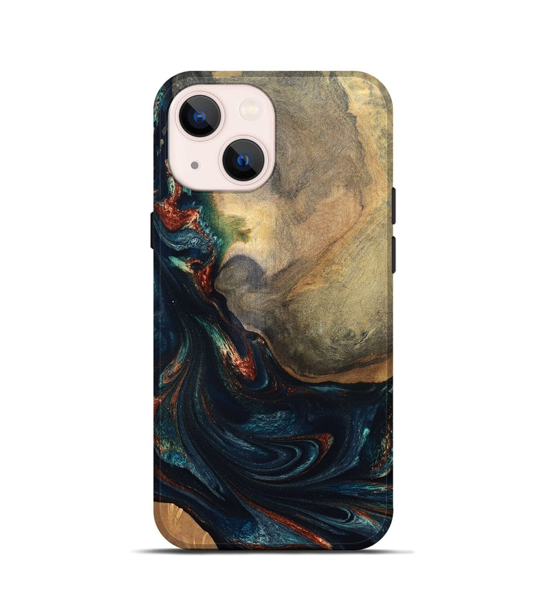 iPhone 13 mini Wood Live Edge Phone Case - Janiya (Teal & Gold, 832036)