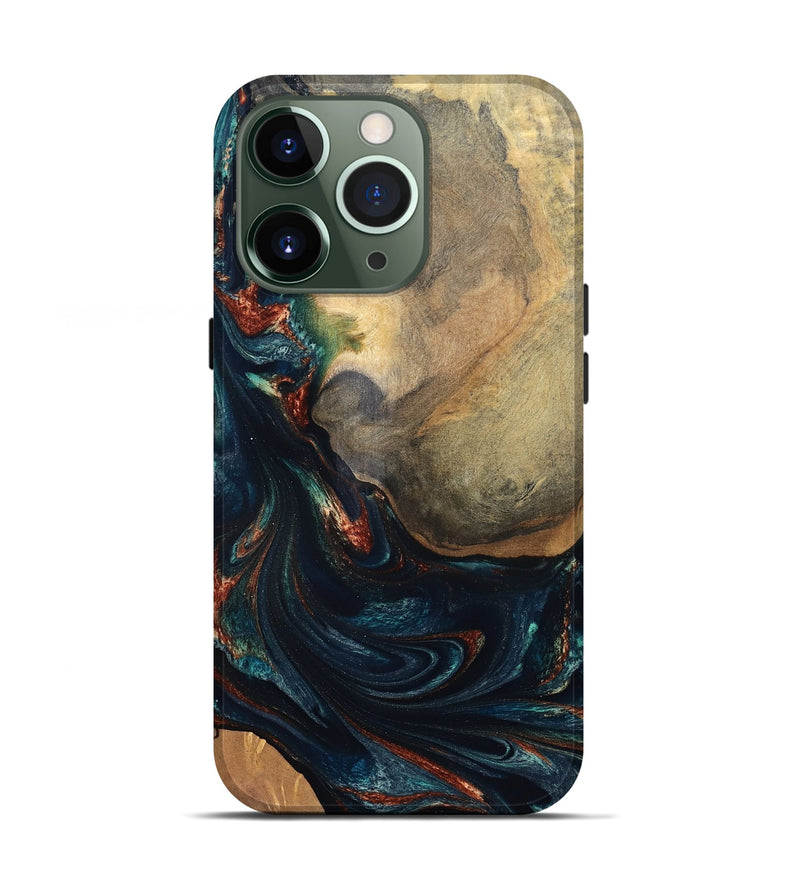 iPhone 13 Pro Wood Live Edge Phone Case - Janiya (Teal & Gold, 832036)