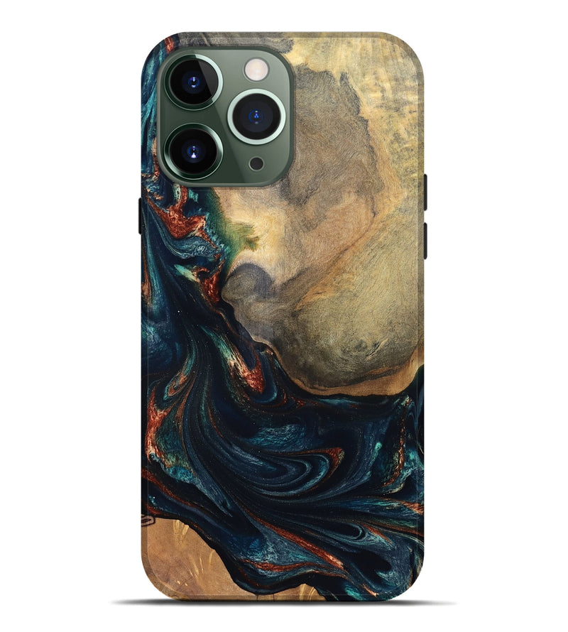 iPhone 13 Pro Max Wood Live Edge Phone Case - Janiya (Teal & Gold, 832036)