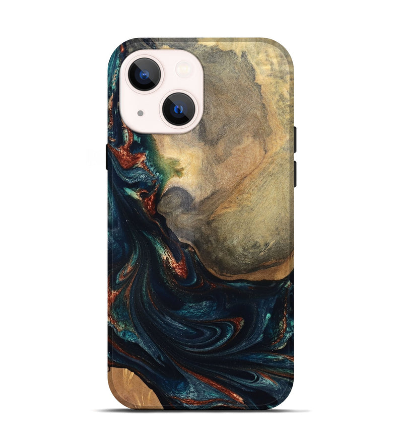 iPhone 14 Wood Live Edge Phone Case - Janiya (Teal & Gold, 832036)