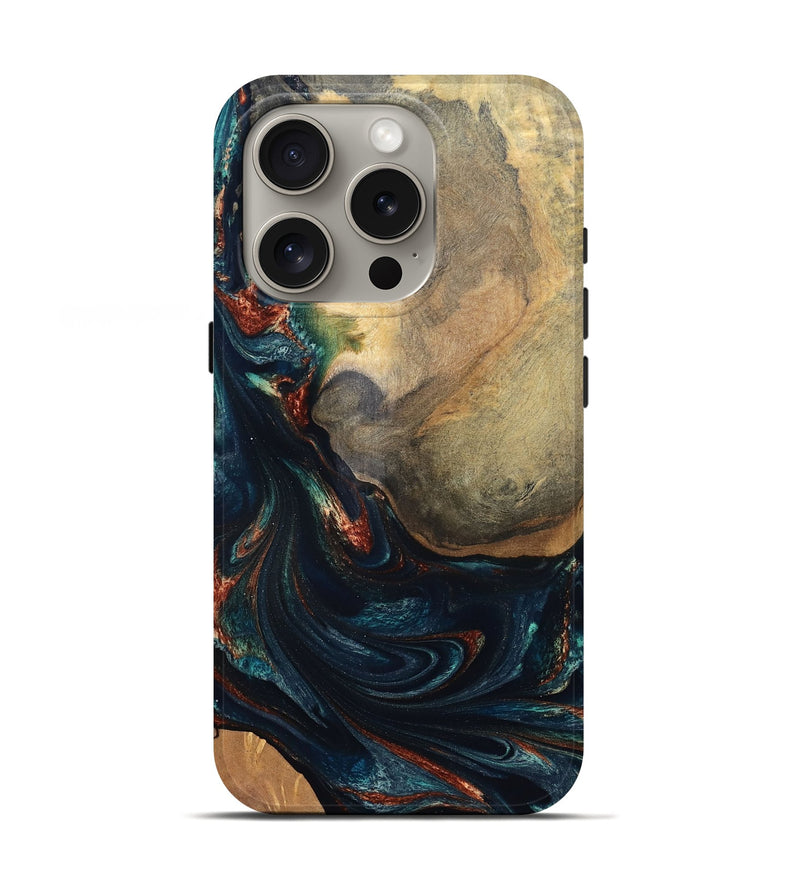 iPhone 16 Pro Wood Live Edge Phone Case - Janiya (Teal & Gold, 832036)