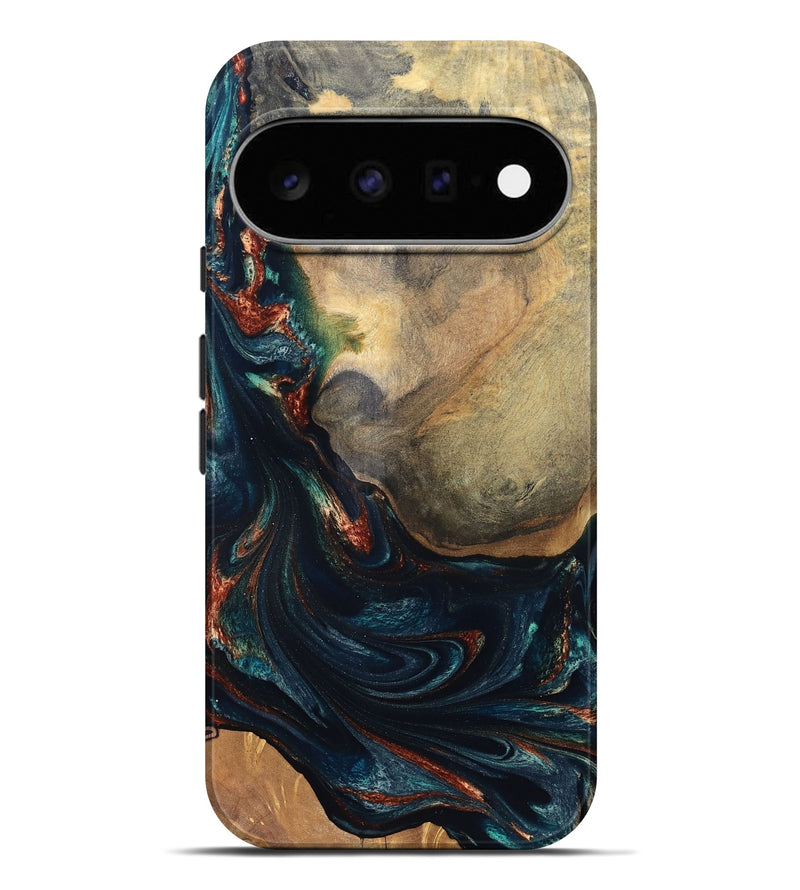 Pixel 11 Pro XL Wood Live Edge Phone Case - Janiya (Teal & Gold, 832036)