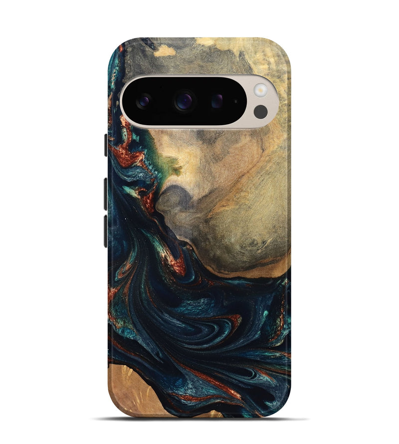 Pixel 9 Wood Live Edge Phone Case - Janiya (Teal & Gold, 832036)