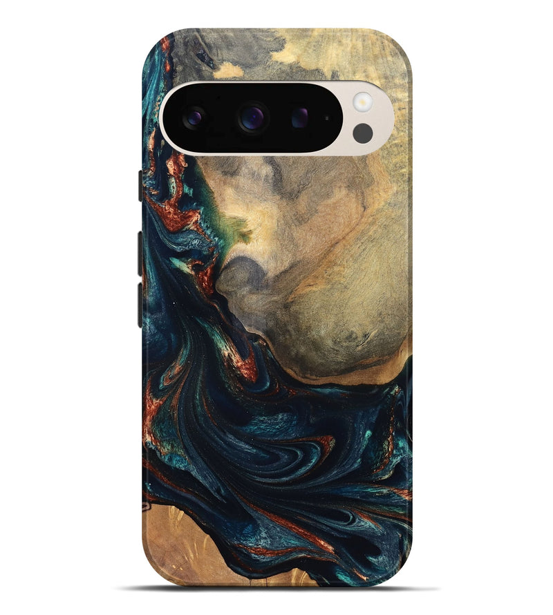 Pixel 9 Pro XL Wood Live Edge Phone Case - Janiya (Teal & Gold, 832036)