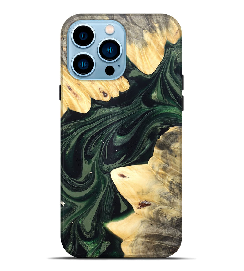 iPhone 14 Pro Max Wood Live Edge Phone Case - Ludie (Green, 832037)
