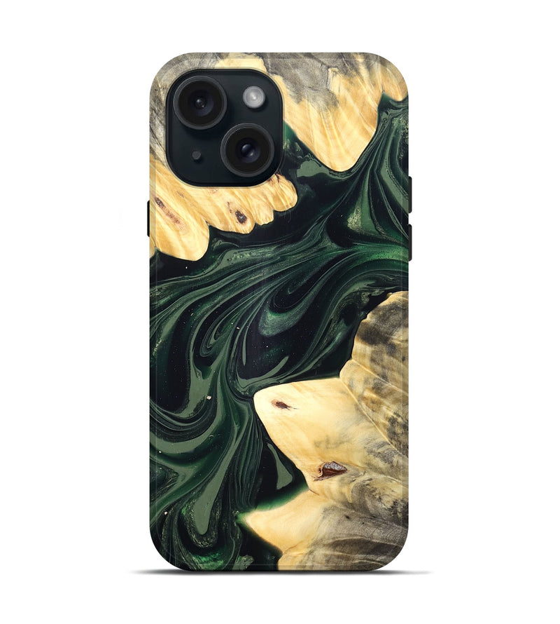 iPhone 15 Wood Live Edge Phone Case - Ludie (Green, 832037)