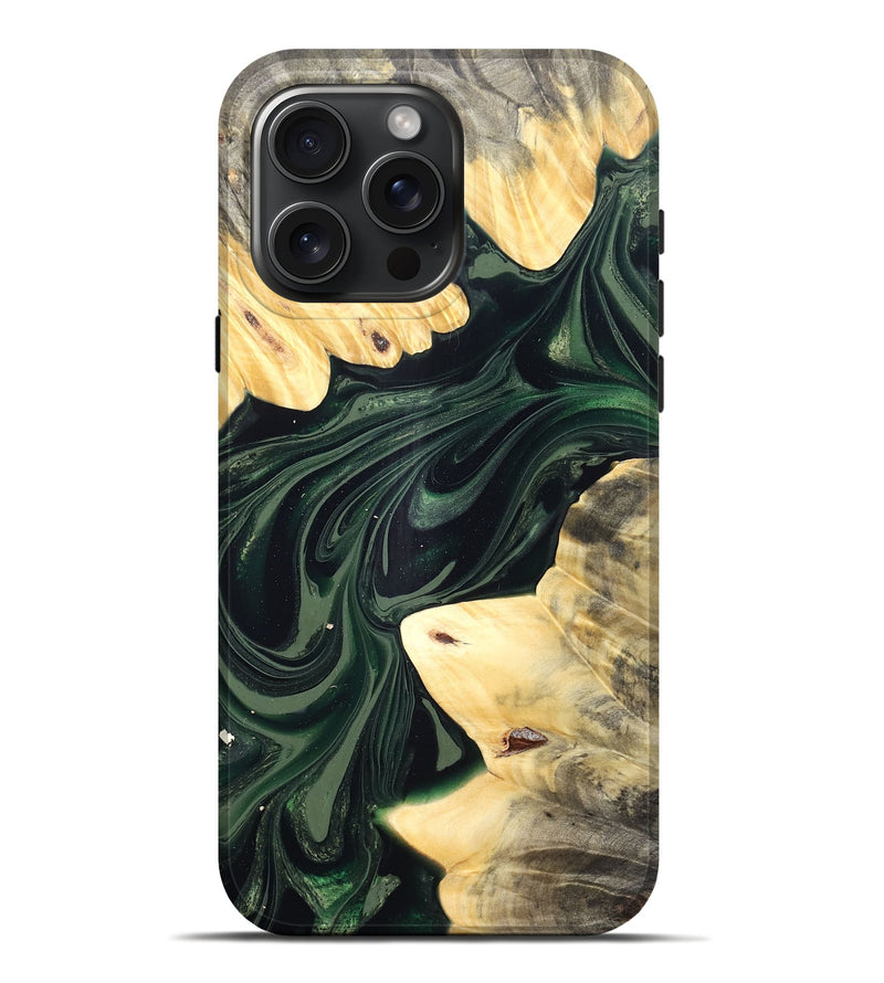 iPhone 16 Pro Max Wood Live Edge Phone Case - Ludie (Green, 832037)