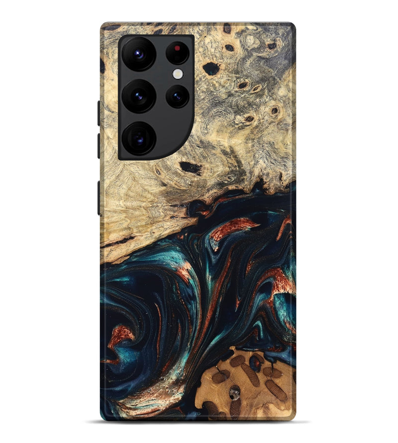 Galaxy S22 Ultra Wood Live Edge Phone Case - Shaniya (Teal & Gold, 832039)