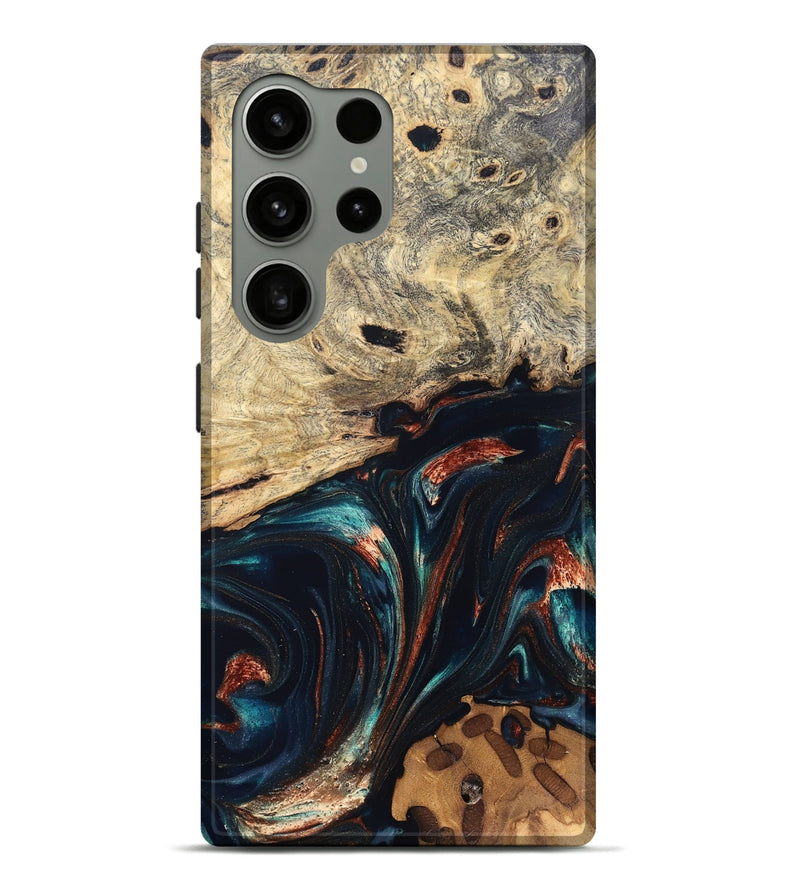 Galaxy S24 Ultra Wood Live Edge Phone Case - Shaniya (Teal & Gold, 832039)